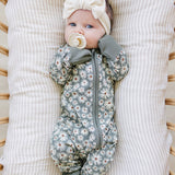 Dark Green Daisy Ribbed Bamboo Zipper | Milk & Baby