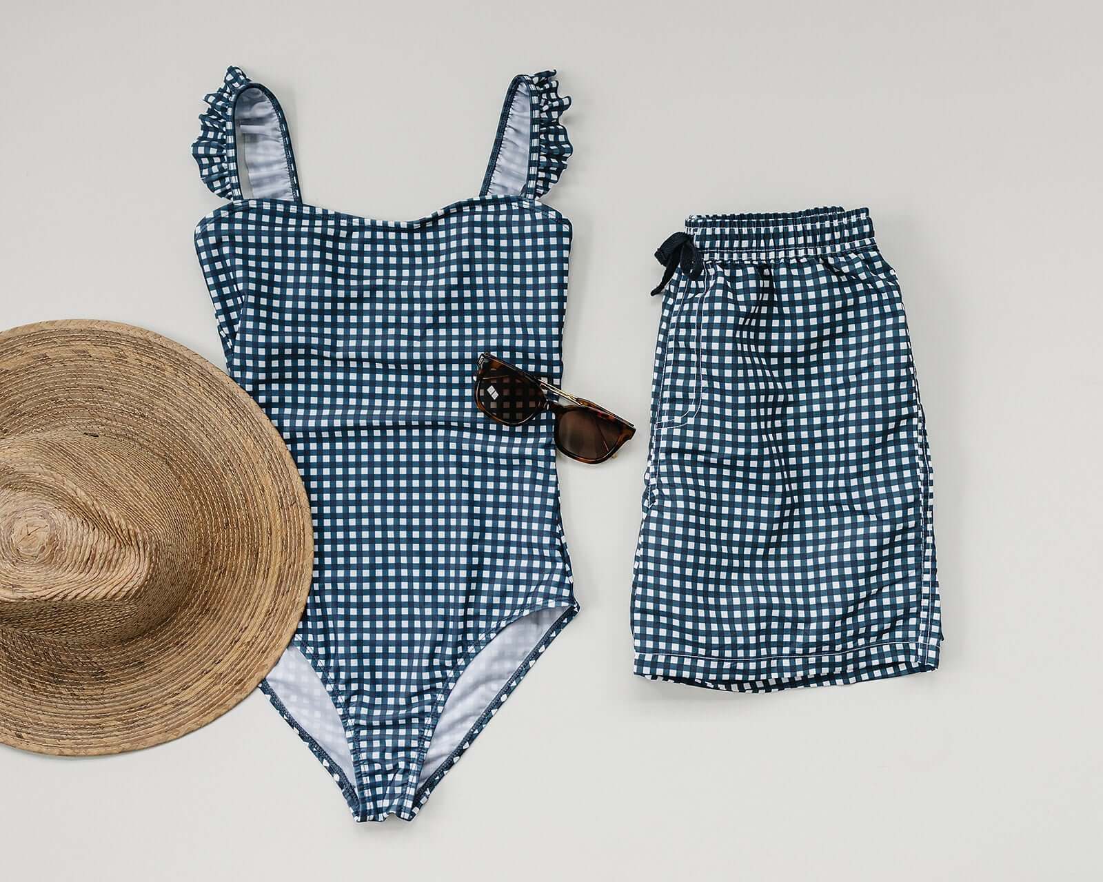 Navy Gingham Adult Men's Swim Shorts | Milk & Baby