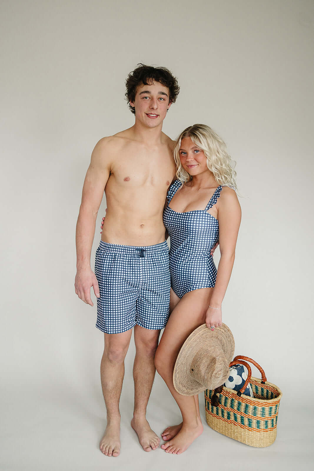 Navy Gingham Adult Men's Swim Shorts | Milk & Baby