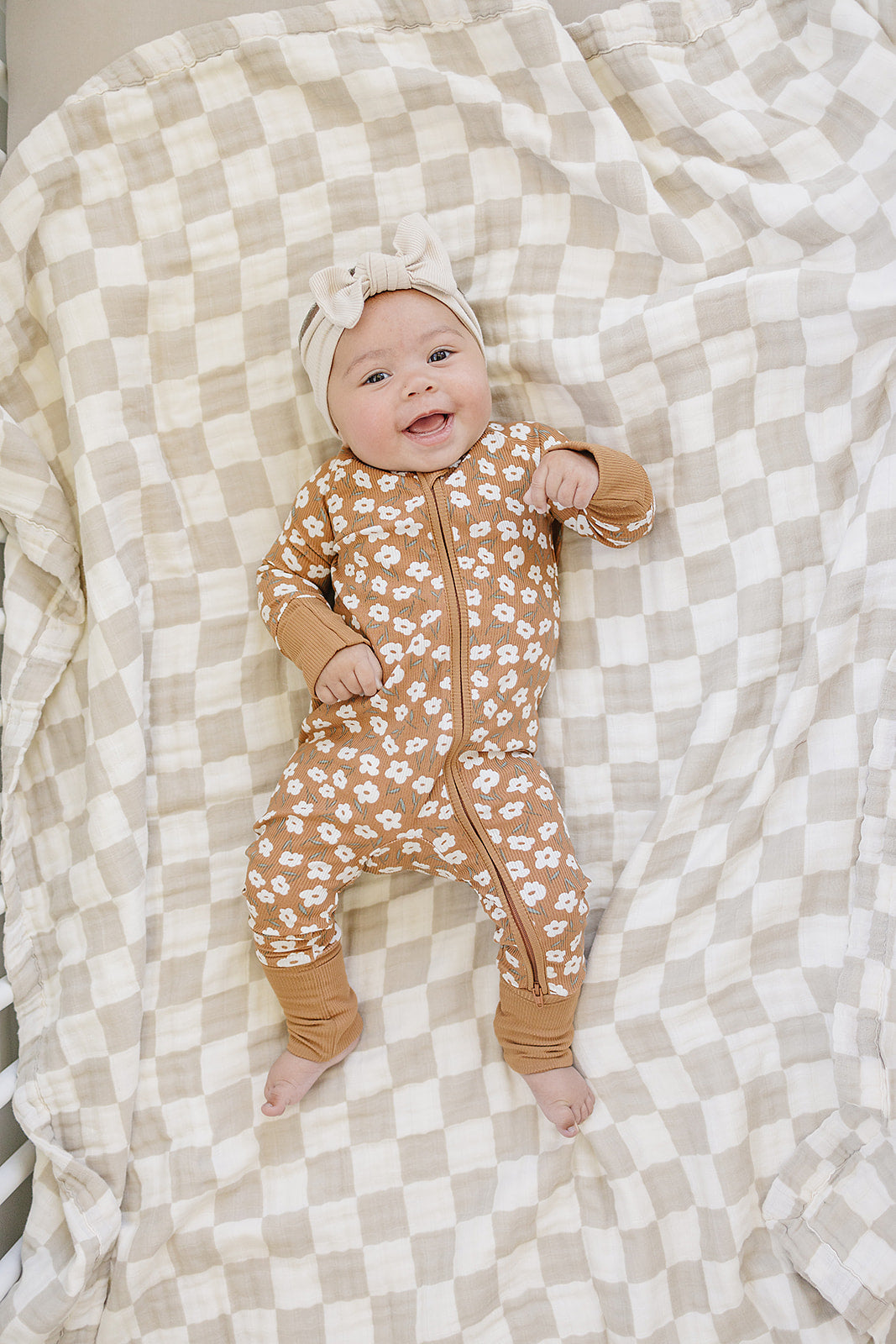 Mustard Floral Ribbed Bamboo Zipper | Milk & Baby