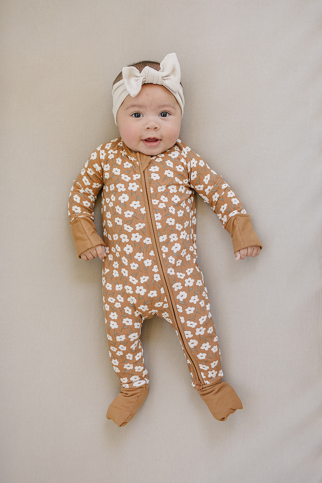 Mustard Floral Ribbed Bamboo Zipper | Milk & Baby