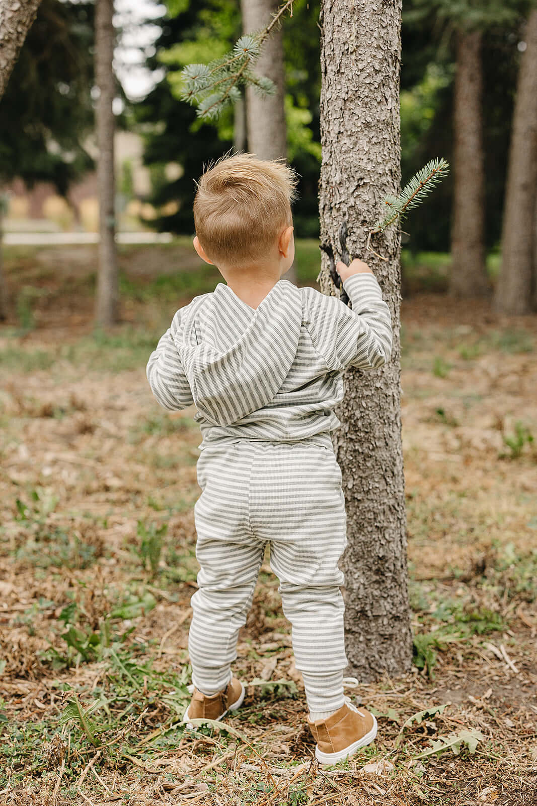 Grey Striped Hooded Set | Milk & Baby