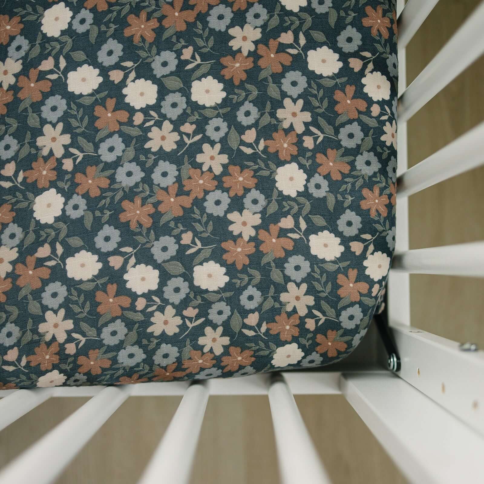 Midnight Floral Muslin Crib Sheet | Milk & Baby