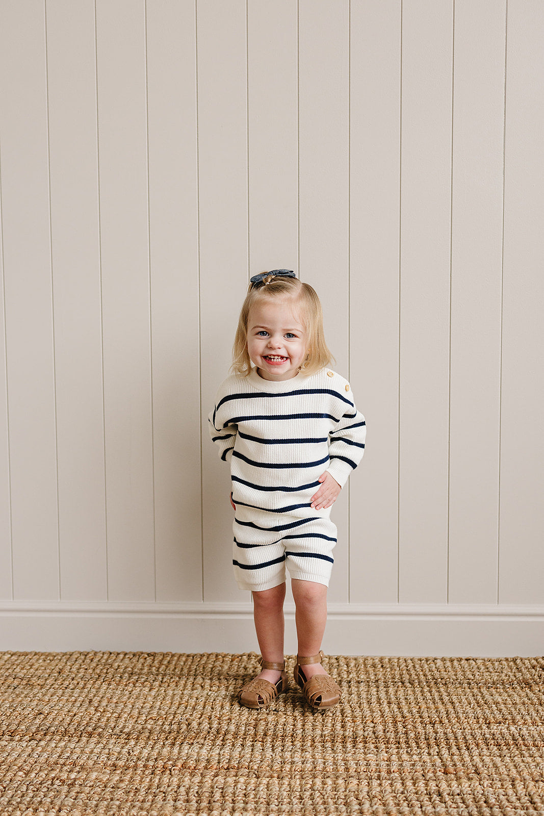 Navy Stripe Knit Shorts | Milk & Baby