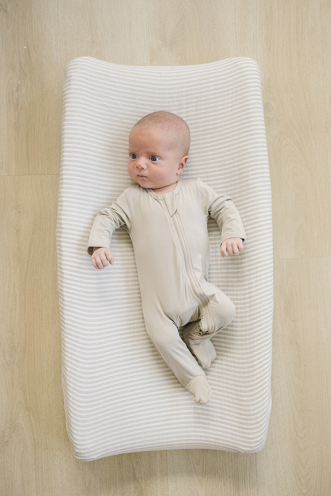 Taupe Stripe Muslin Changing Pad Cover | Milk & Baby