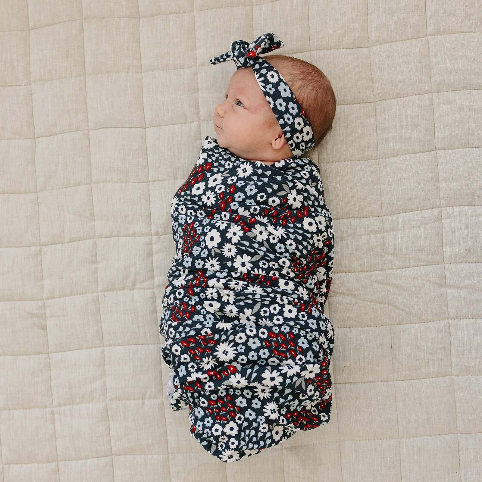 Americana Floral Ribbed Bamboo Stretch Swaddle | Milk & Baby