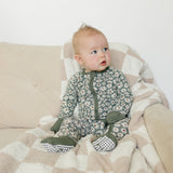 Dark Green Daisy Ribbed Bamboo Zipper | Milk & Baby