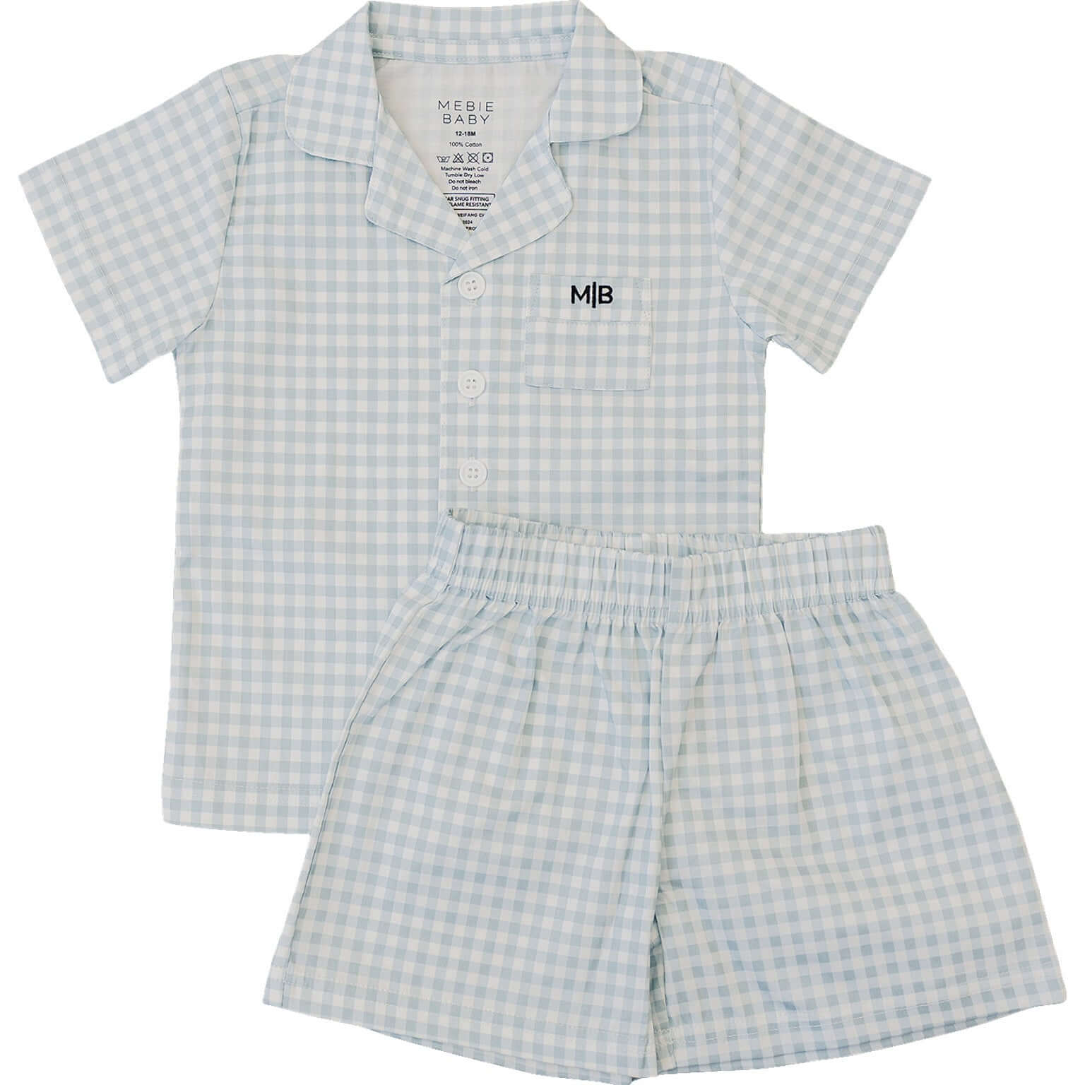 Light Blue Gingham Short Pajama Set | Milk & Baby