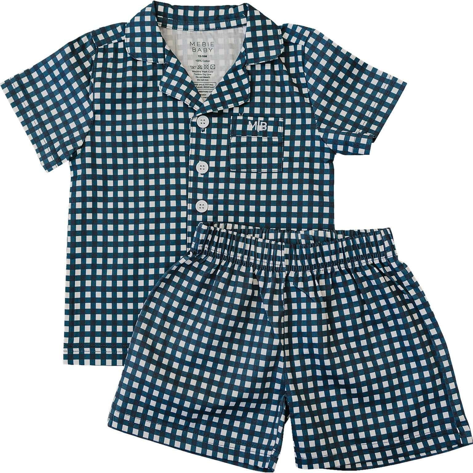 Navy Gingham Short Pajama Set | Milk & Baby