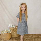 Navy Gingham Linen Cotton Dress | Milk & Baby