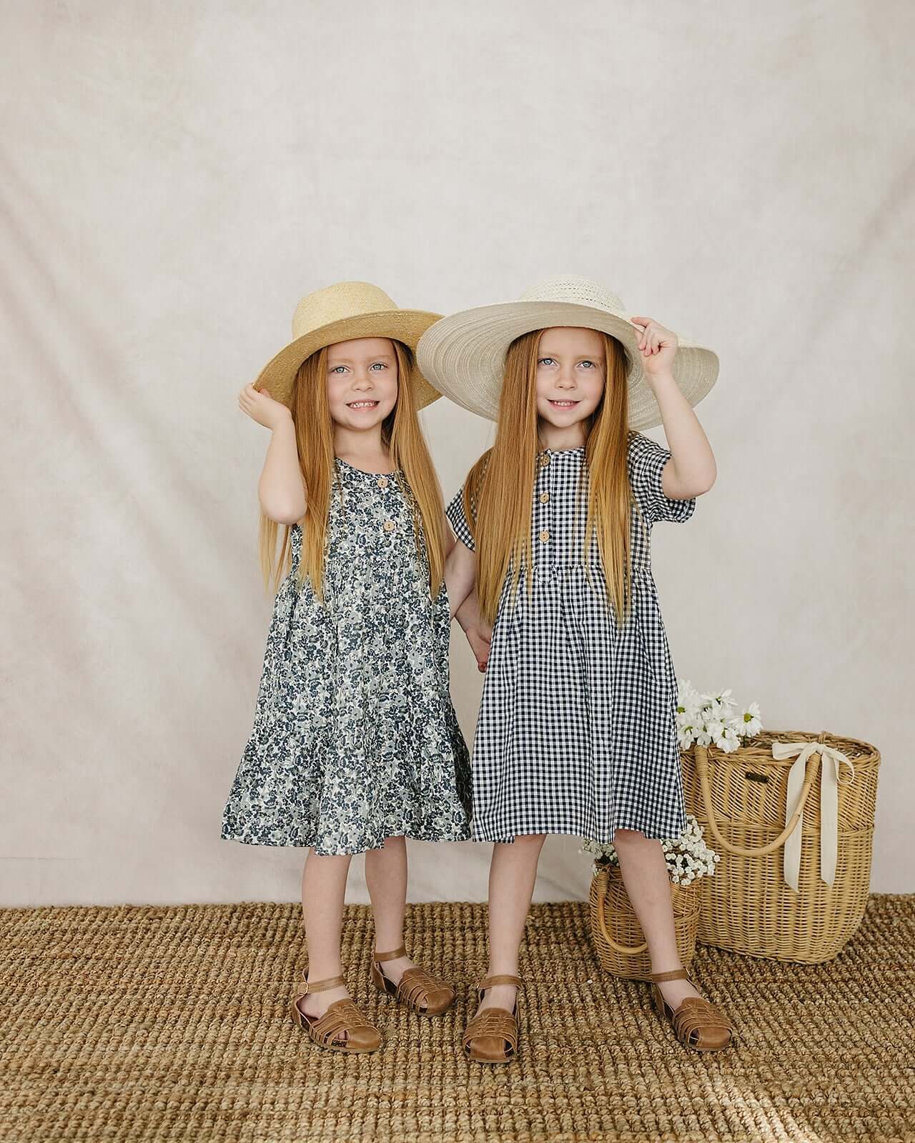 Navy Gingham Linen Cotton Dress | Milk & Baby