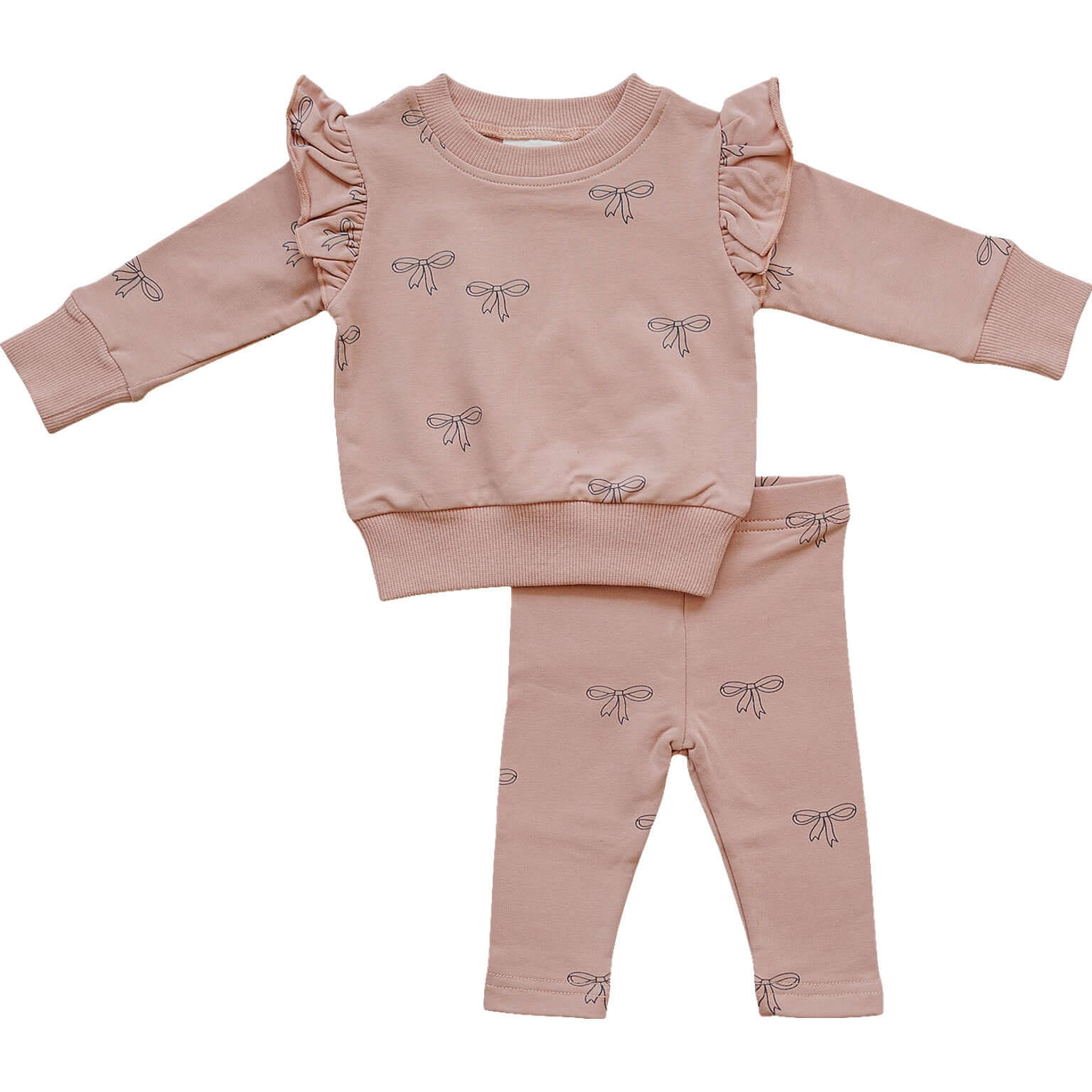 Pink Ribbon Ruffle French Terry Set | Milk & Baby