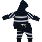 Navy Stripes Hooded French Terry Set | Milk & Baby