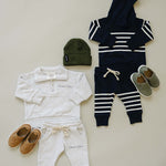 Navy Stripes Hooded French Terry Set | Milk & Baby
