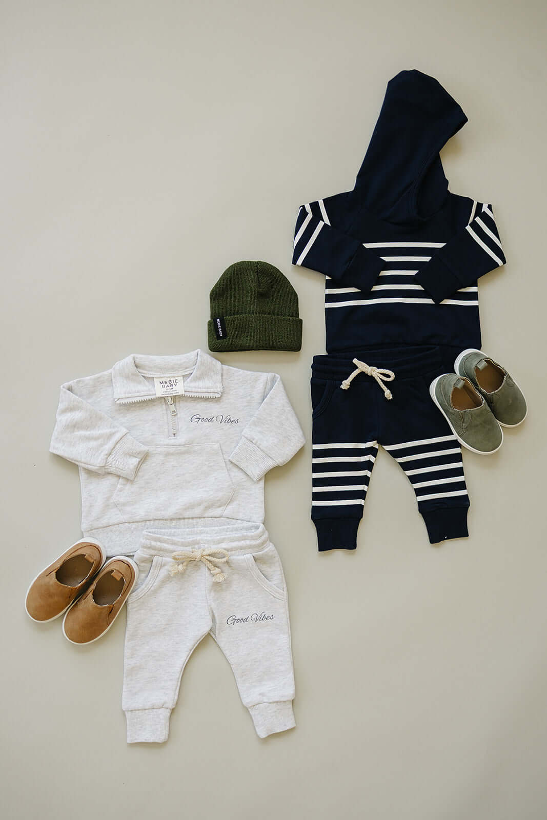 Navy Stripes Hooded French Terry Set | Milk & Baby