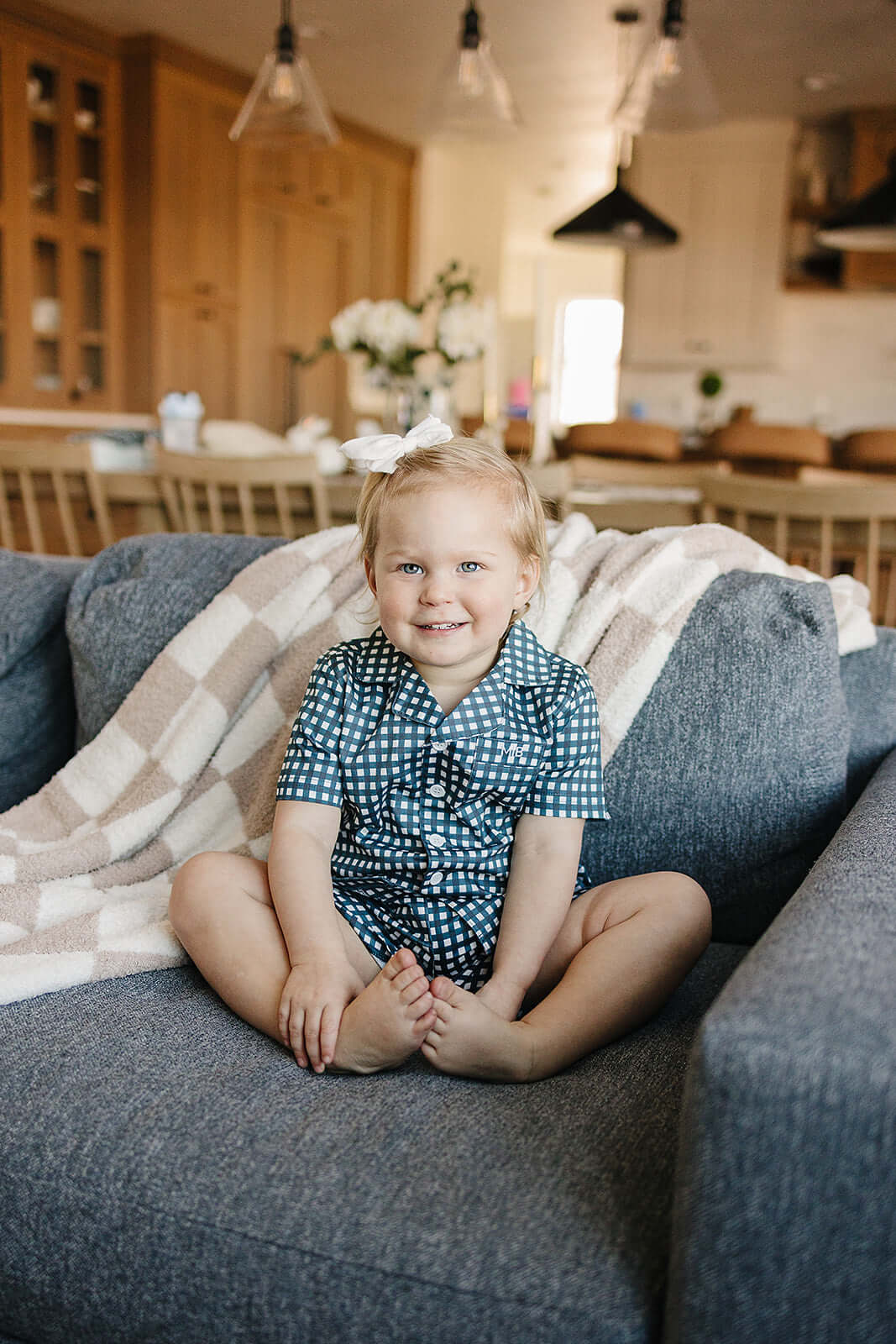 Navy Gingham Short Pajama Set | Milk & Baby