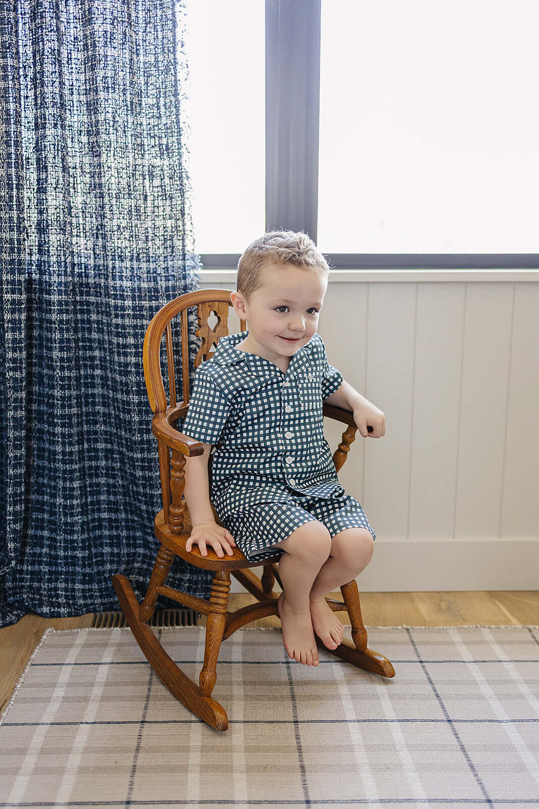 Navy Gingham Short Pajama Set | Milk & Baby