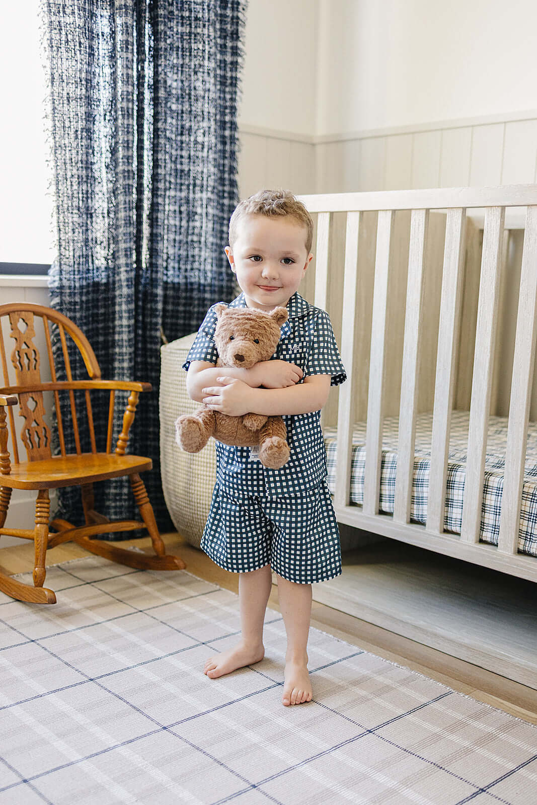 Navy Gingham Short Pajama Set | Milk & Baby