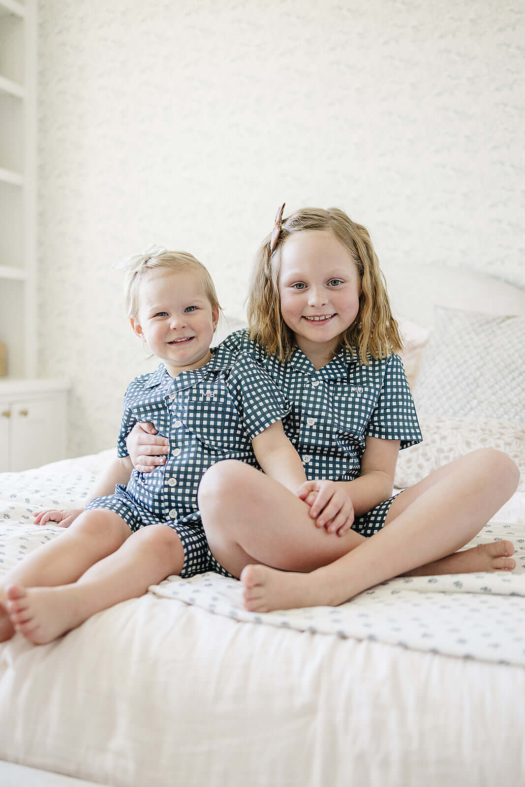 Navy Gingham Short Pajama Set | Milk & Baby