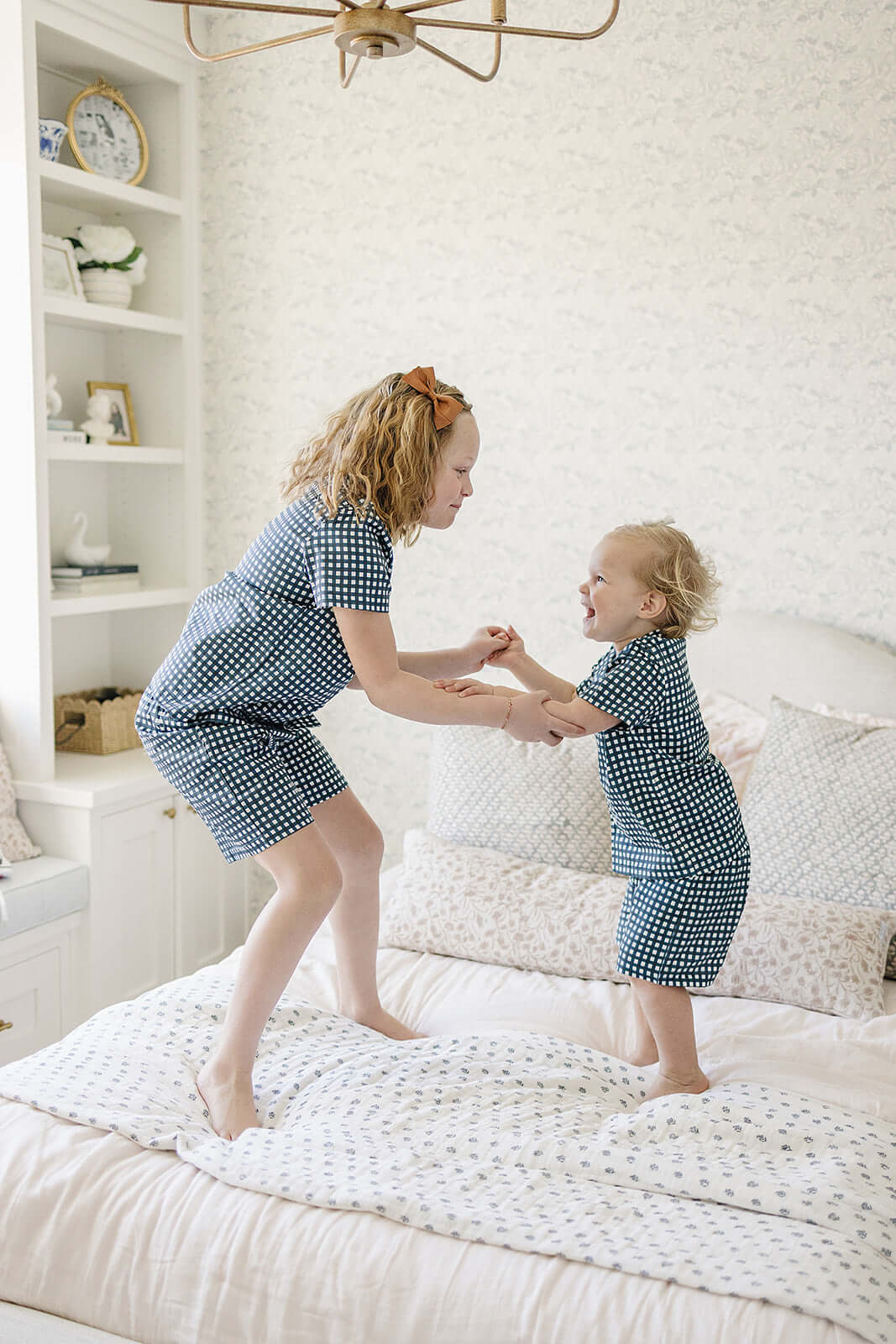 Navy Gingham Short Pajama Set | Milk & Baby