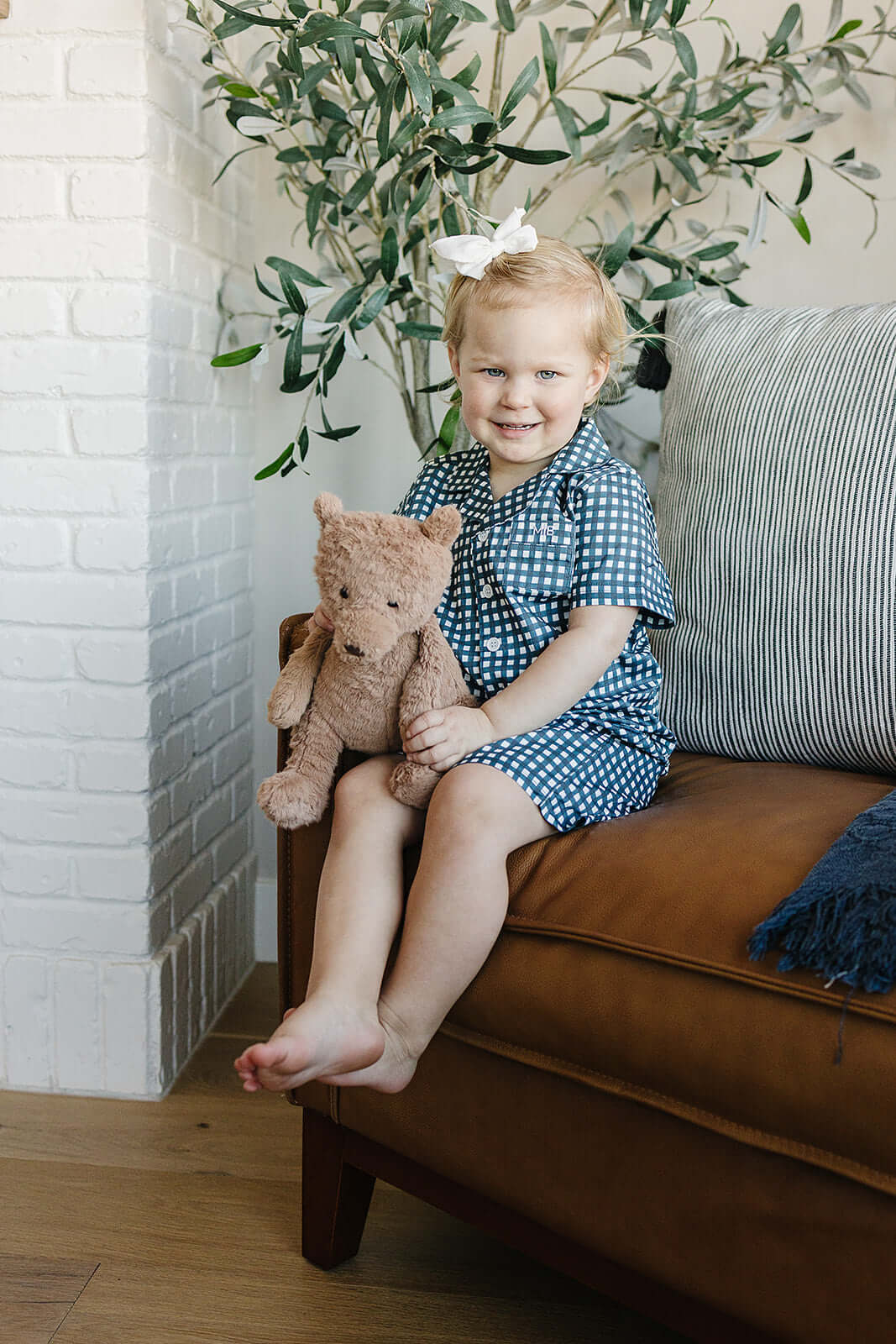 Navy Gingham Short Pajama Set | Milk & Baby