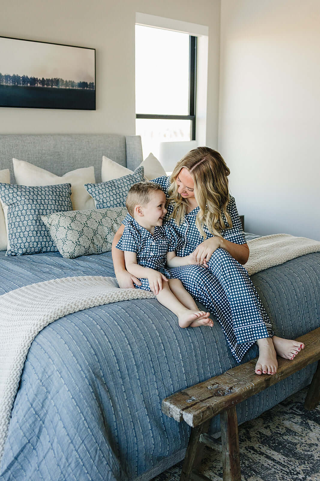 Navy Gingham Women's Pajama Set | Milk & Baby