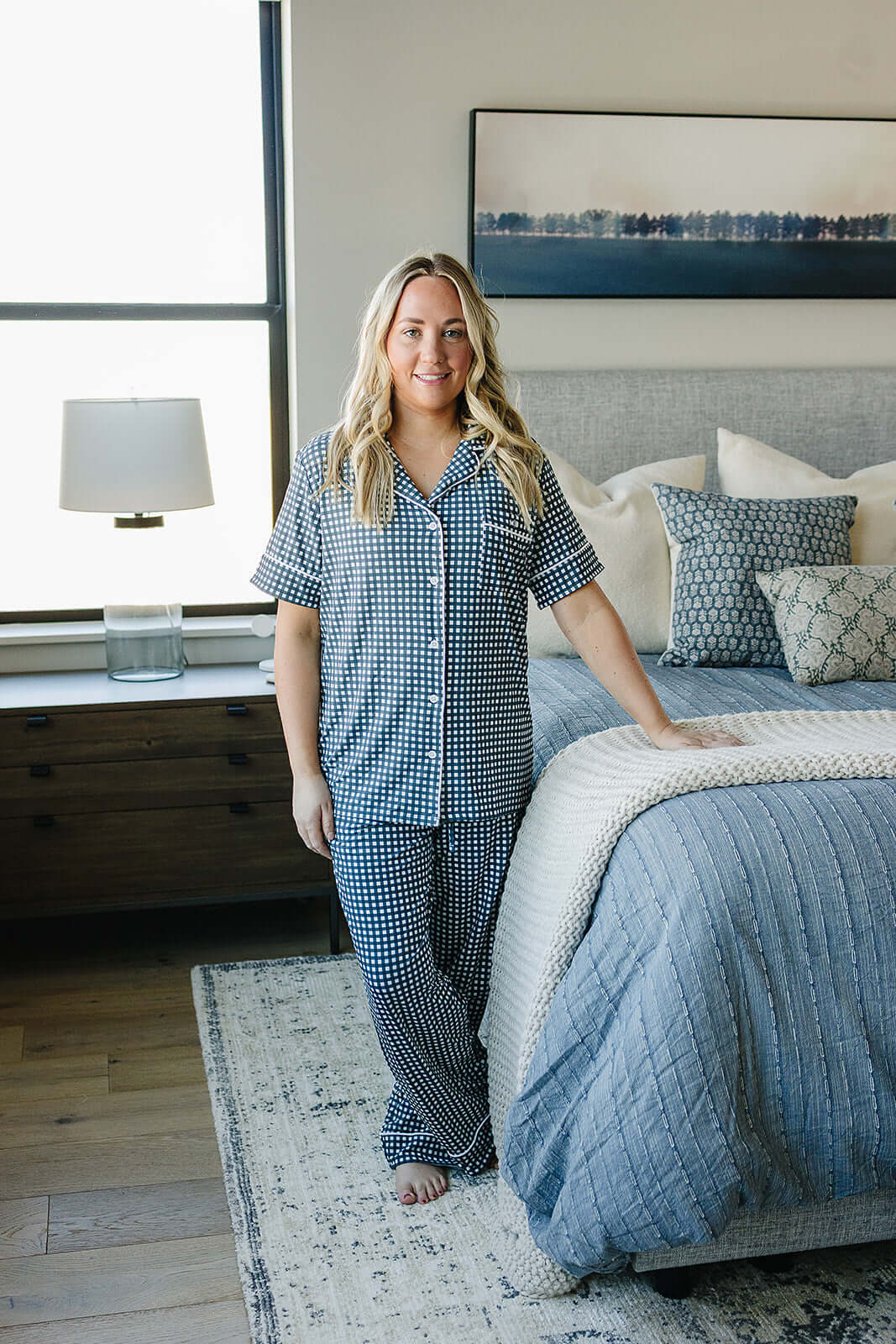 Navy Gingham Women's Pajama Set | Milk & Baby