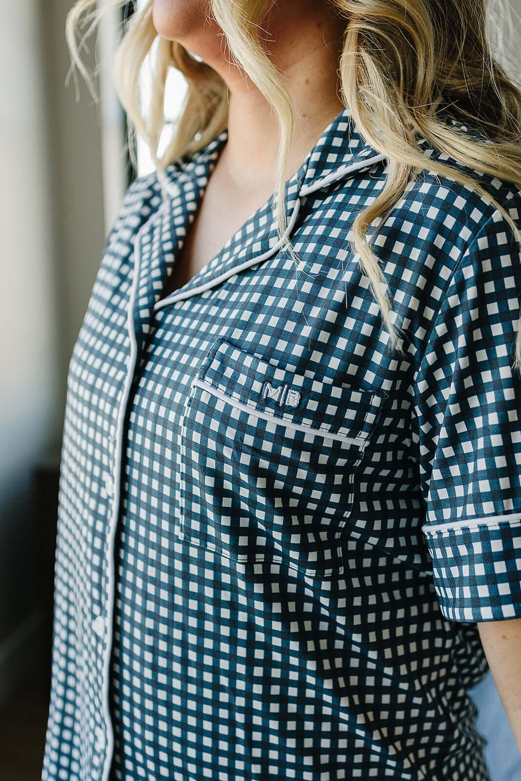 Navy Gingham Women's Pajama Set | Milk & Baby