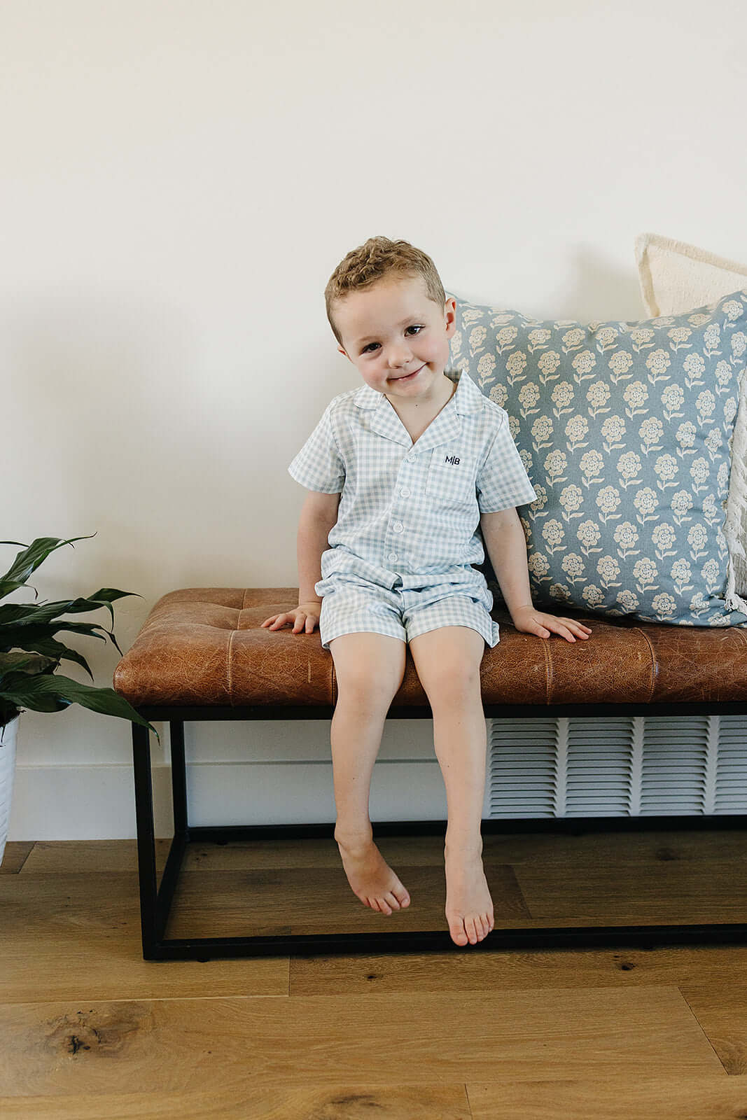 Light Blue Gingham Short Pajama Set | Milk & Baby