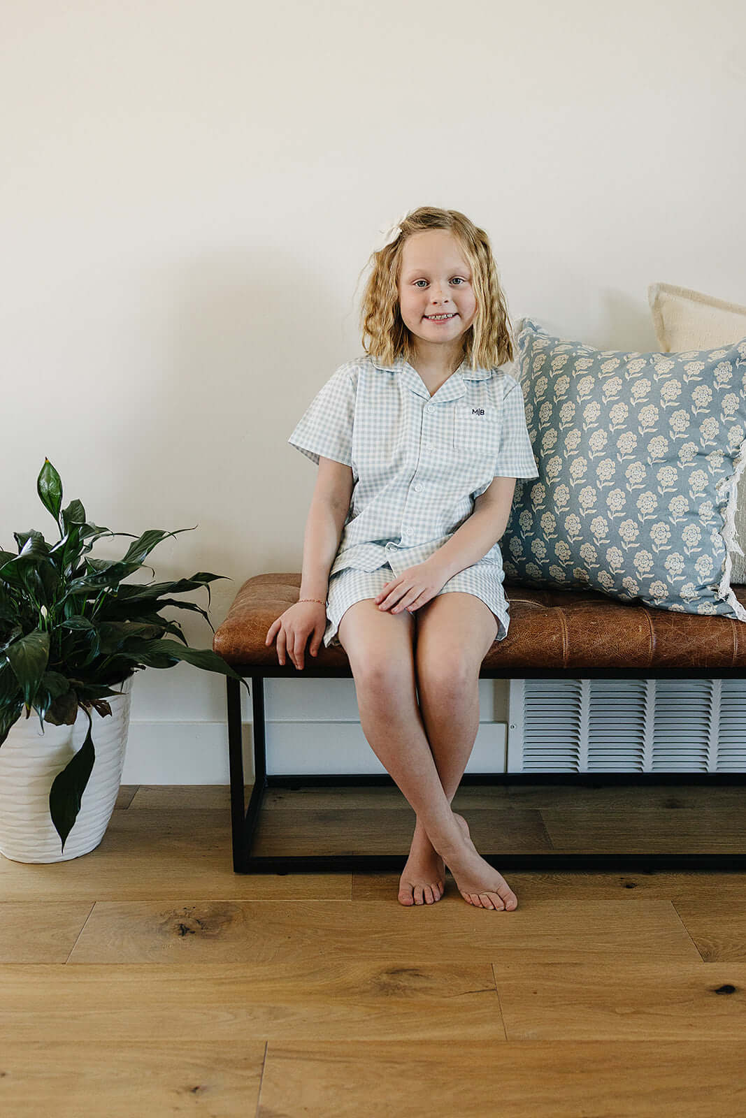 Light Blue Gingham Short Pajama Set | Milk & Baby