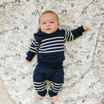 Navy Stripes Hooded French Terry Set | Milk & Baby
