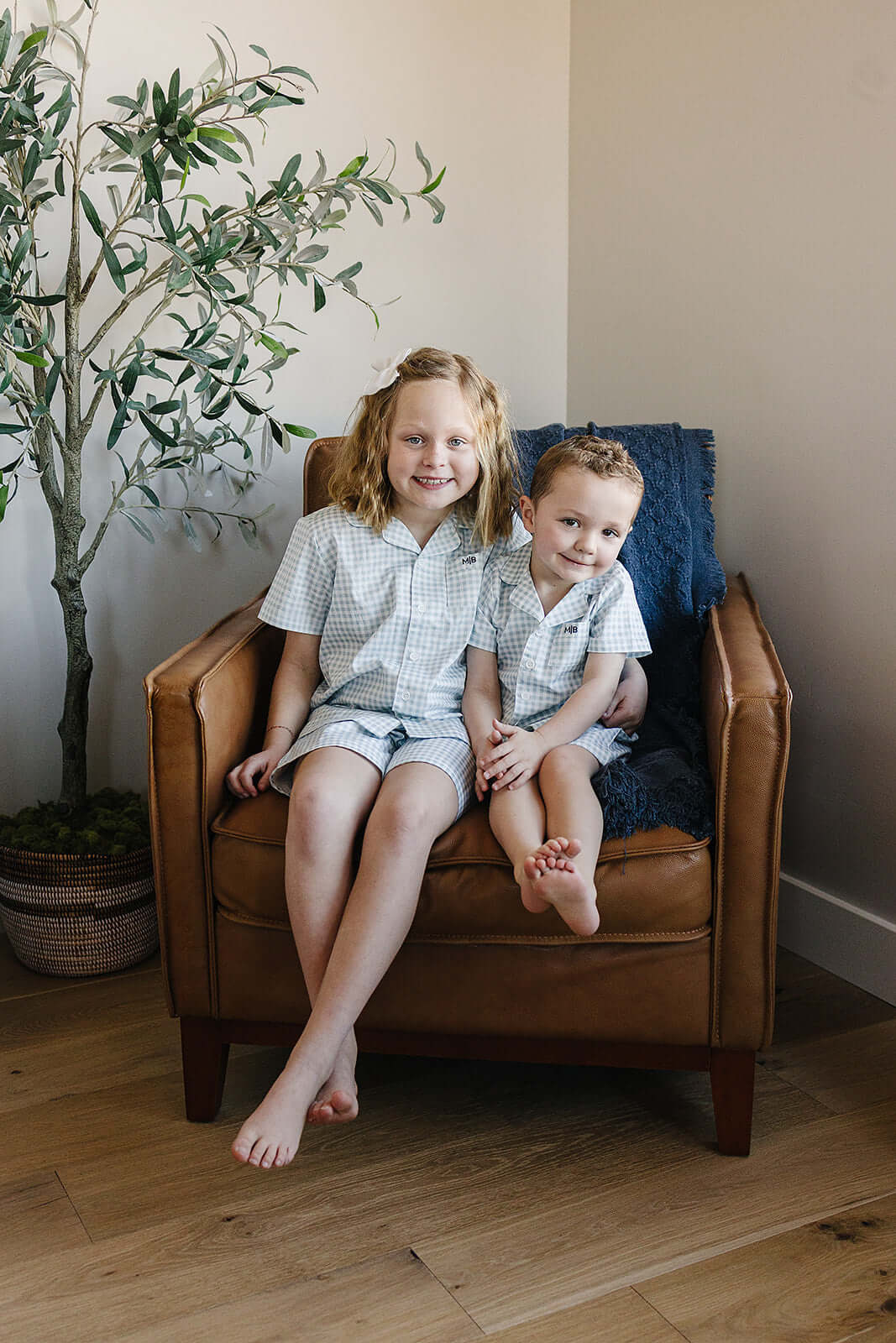 Light Blue Gingham Short Pajama Set | Milk & Baby