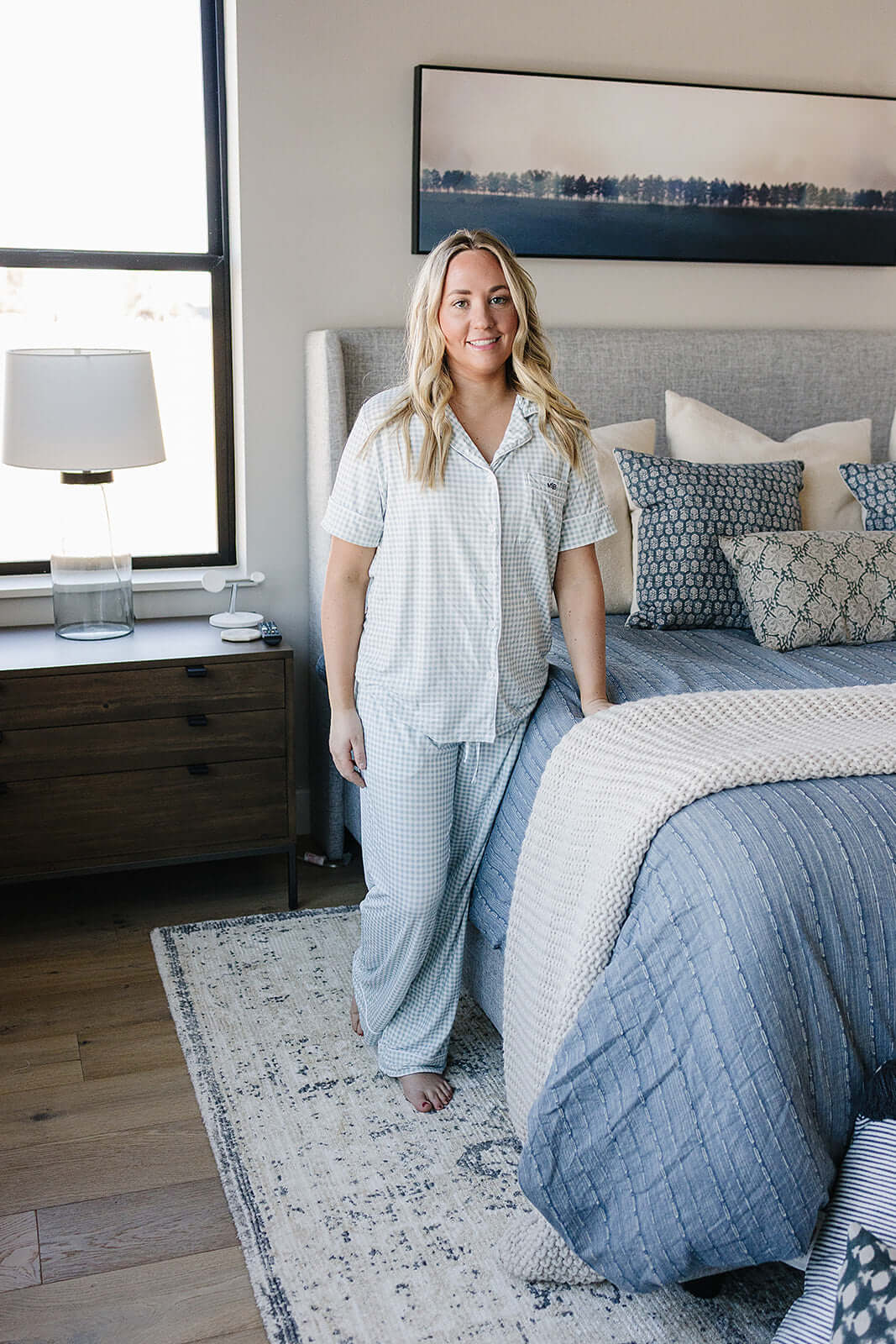 Light Blue Gingham Women's Pajama Set | Milk & Baby