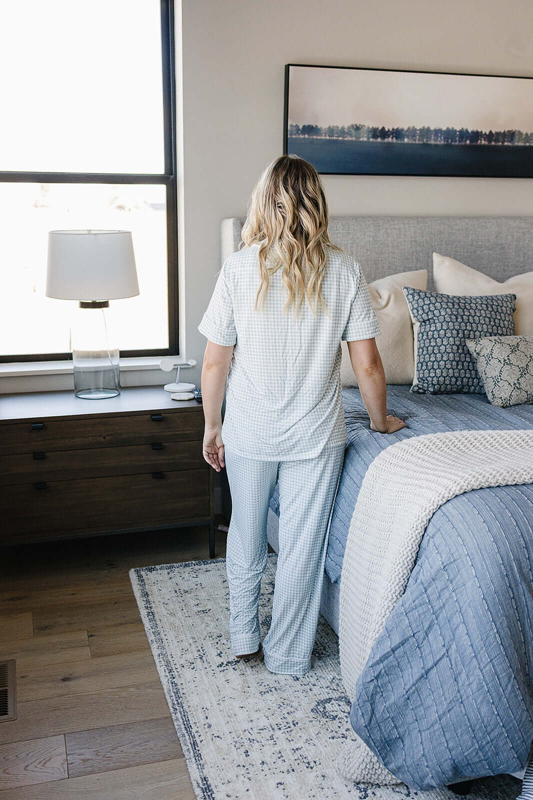 Light Blue Gingham Women's Pajama Set | Milk & Baby