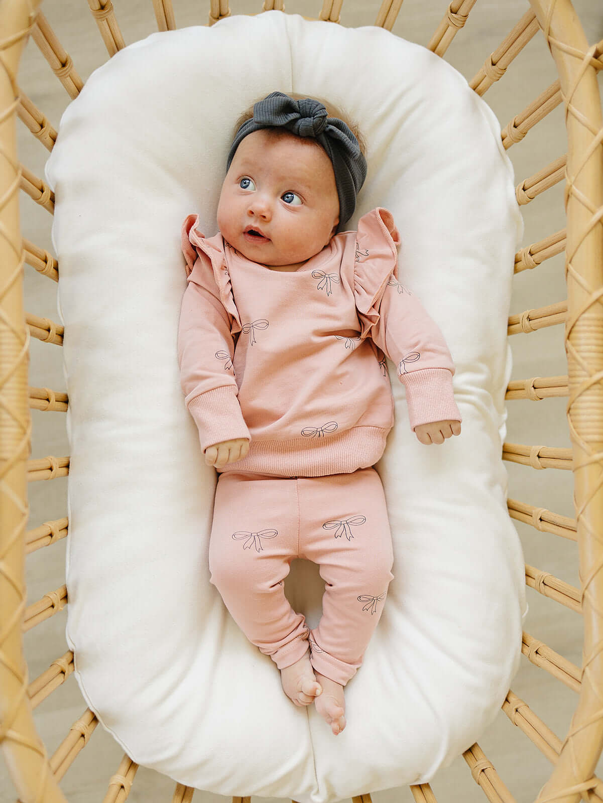 Pink Ribbon Ruffle French Terry Set | Milk & Baby