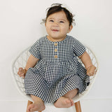Navy Gingham Linen Cotton Dress | Milk & Baby