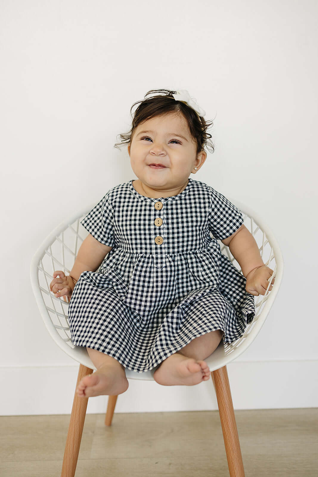 Navy Gingham Linen Cotton Dress | Milk & Baby