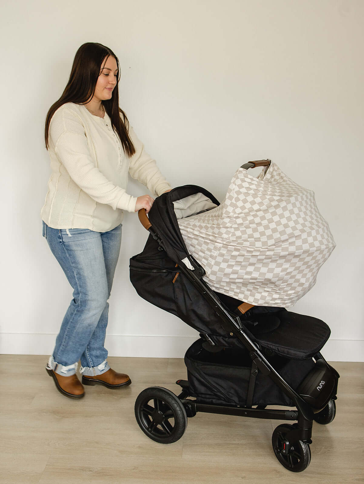 Taupe Checkered Bamboo Multi-Use Cover | Milk & Baby