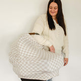 Taupe Checkered Bamboo Multi-Use Cover | Milk & Baby