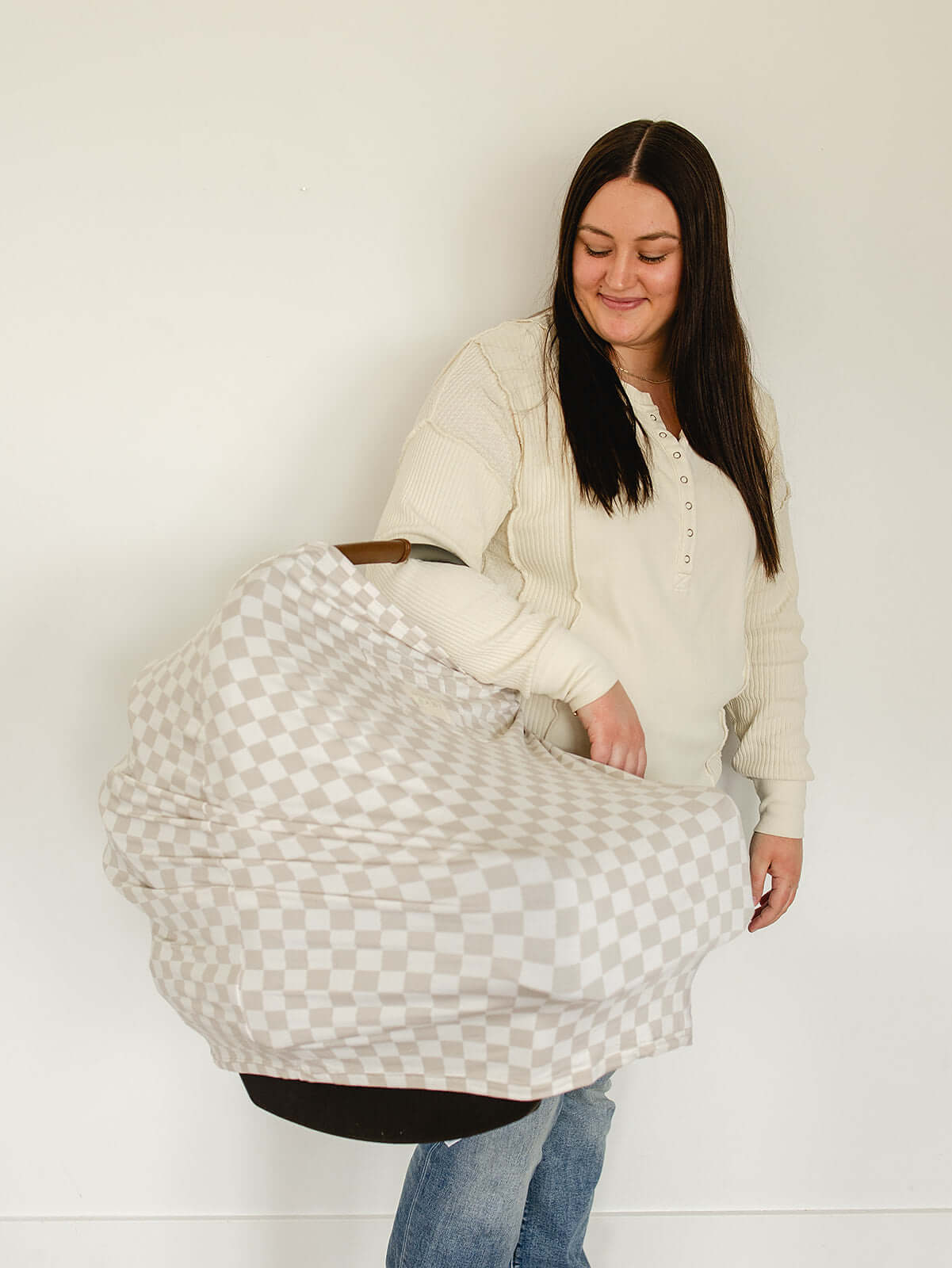 Taupe Checkered Bamboo Multi-Use Cover | Milk & Baby