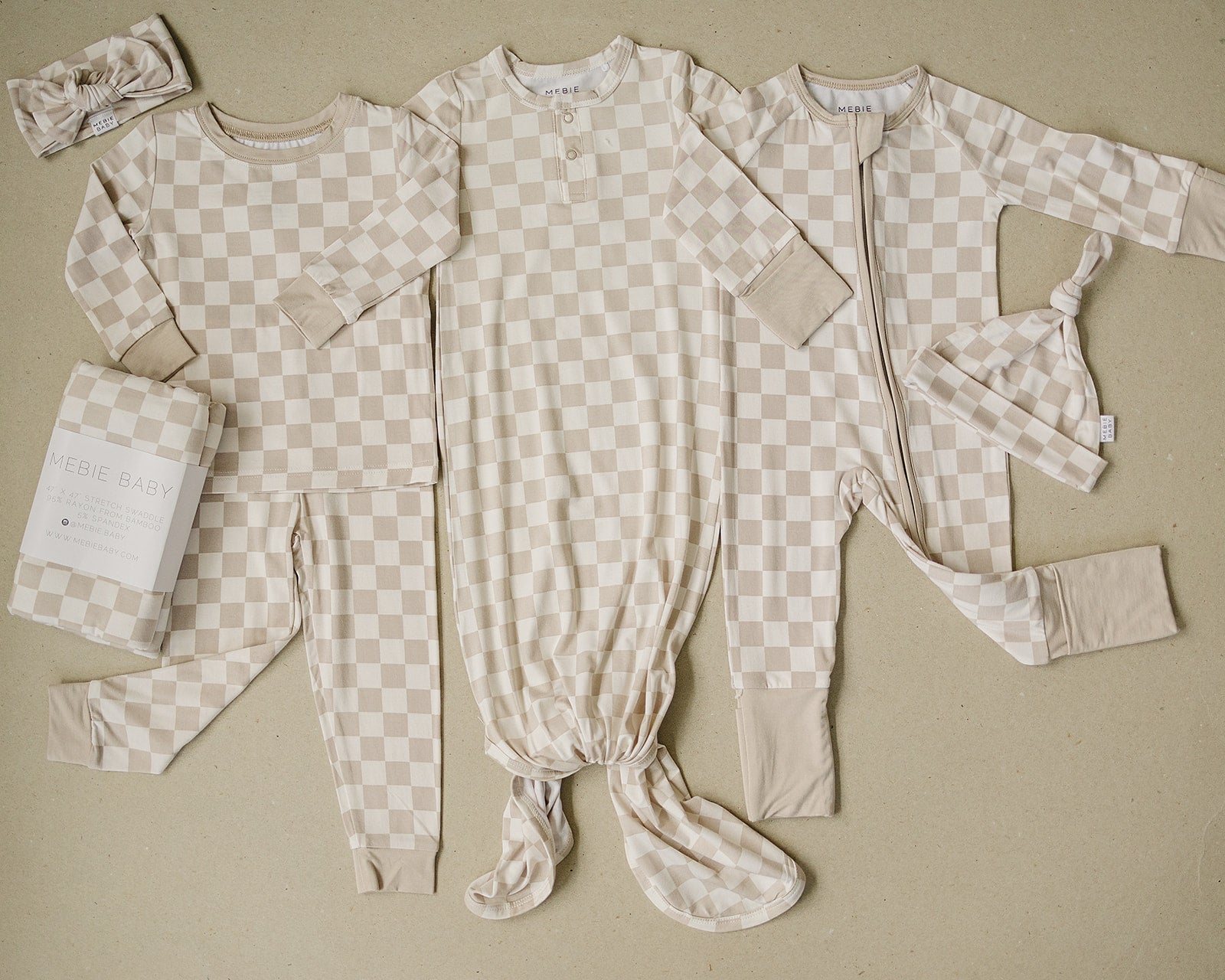 Taupe Checkered Bamboo Zipper | Milk & Baby