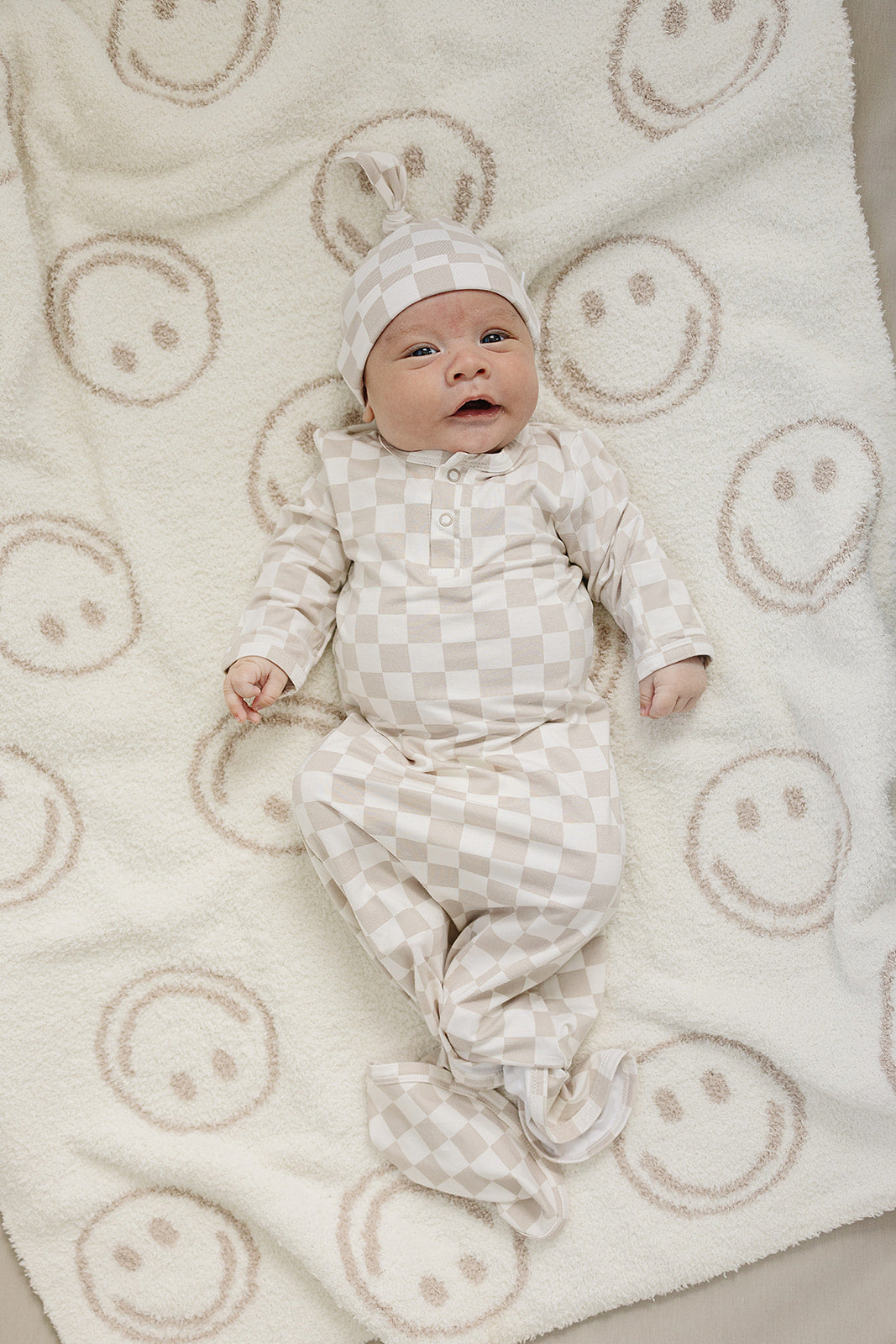 Taupe Checkered Bamboo Knot Gown | Milk & Baby