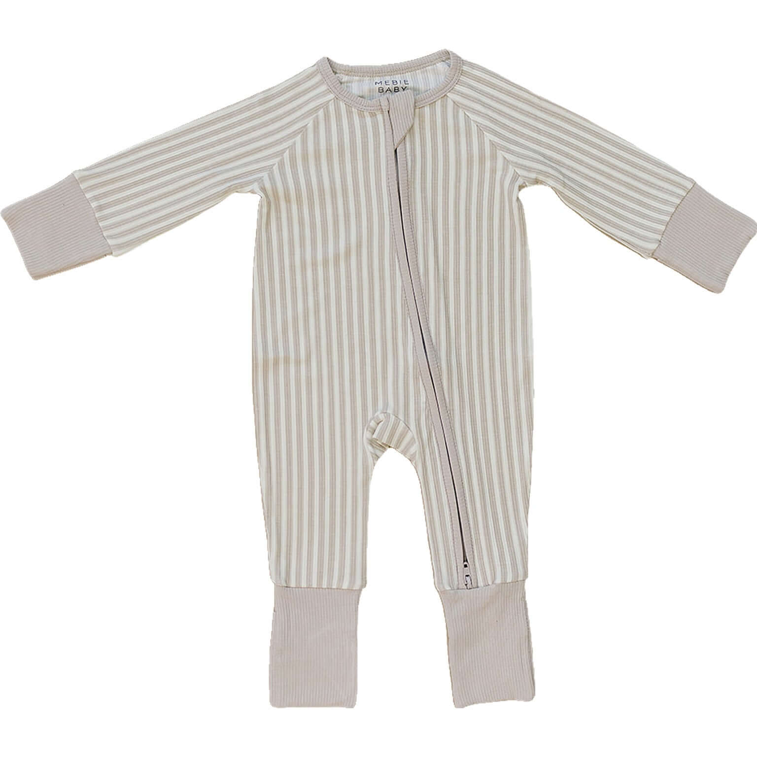 Taupe Stripe Ribbed Bamboo Zipper | Milk & Baby