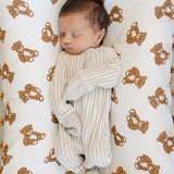 Taupe Stripe Ribbed Bamboo Zipper | Milk & Baby