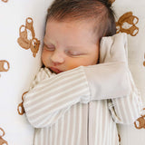 Taupe Stripe Ribbed Bamboo Zipper | Milk & Baby