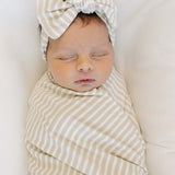 Taupe Stripe Ribbed Bamboo Head Wrap | Milk & Baby