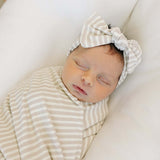 Taupe Stripe Ribbed Bamboo Head Wrap | Milk & Baby