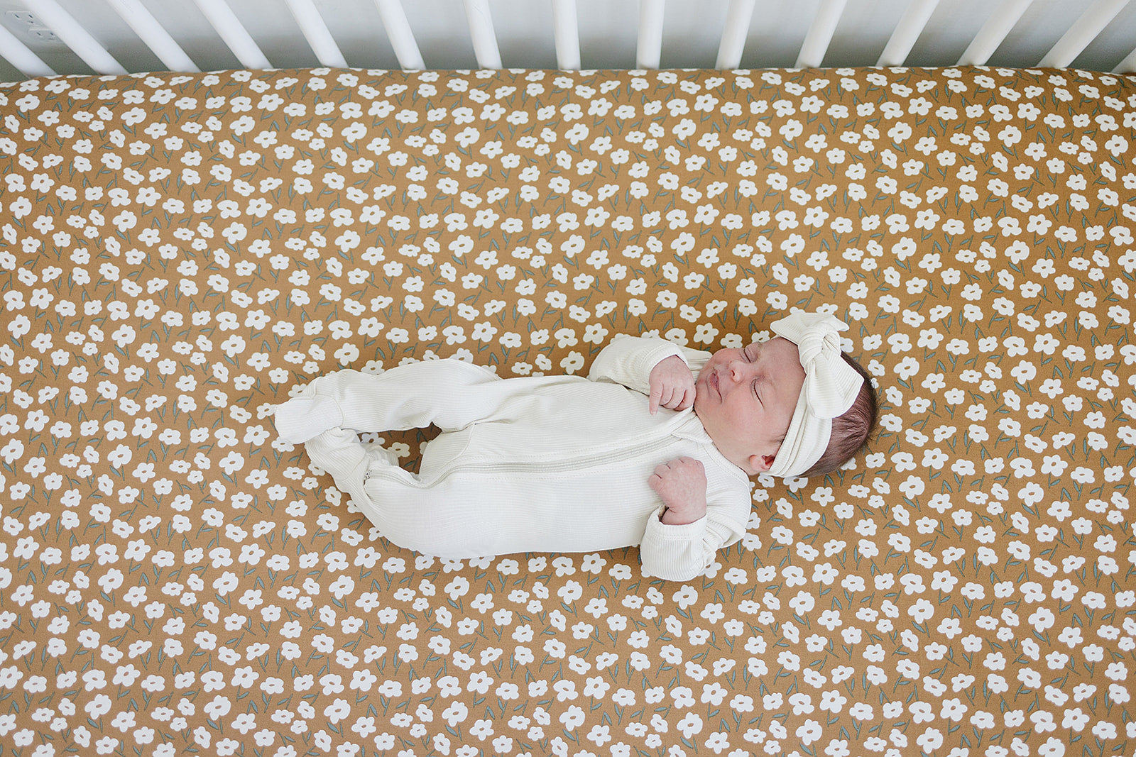 Mustard Floral Bamboo Stretch Crib Sheet | Milk & Baby