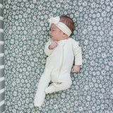 Dark Green Daisy Bamboo Stretch Crib Sheet | Milk & Baby