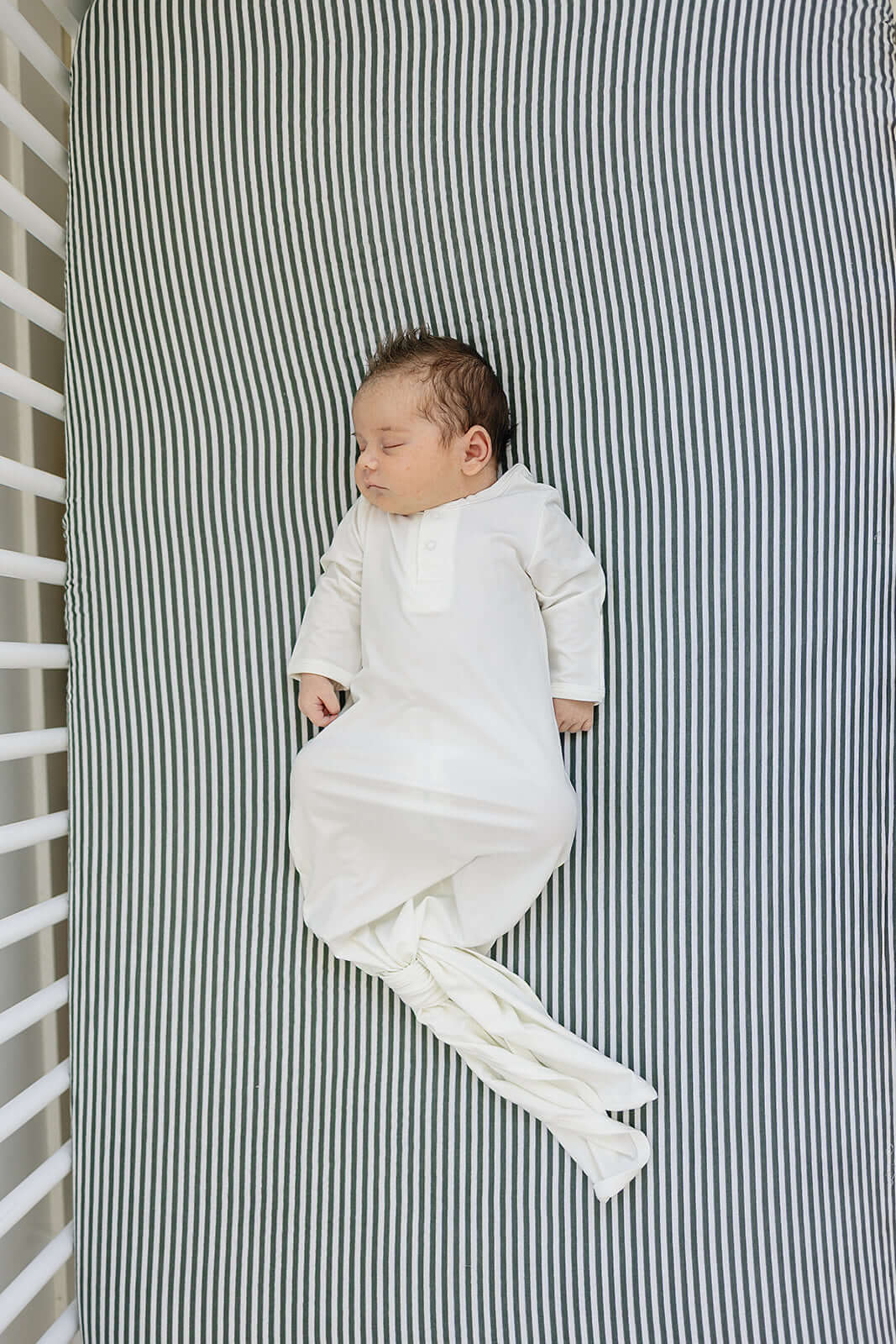 Green Stripes Muslin Crib Sheet | Milk & Baby